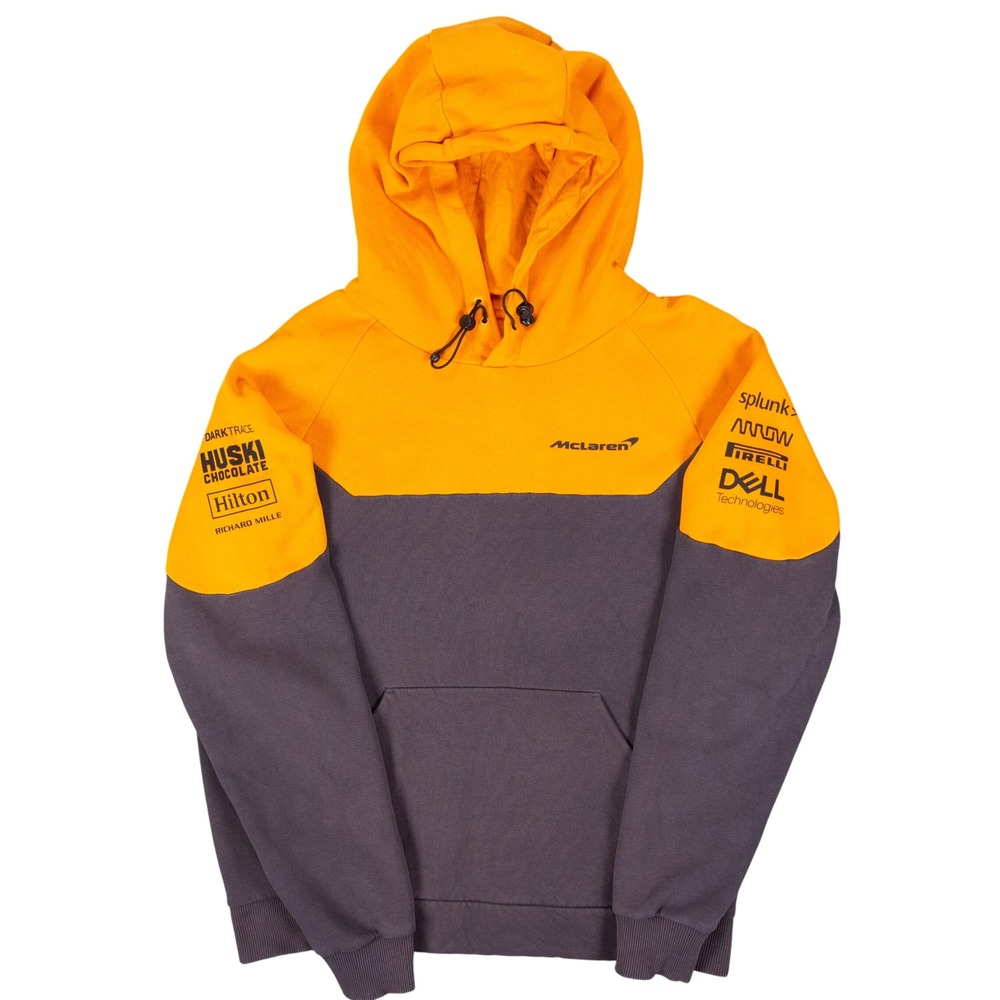 McLaren F1 2020 Team Issued Hoodie Mens S Orange Grey Cotton Racing Sponsor Logo